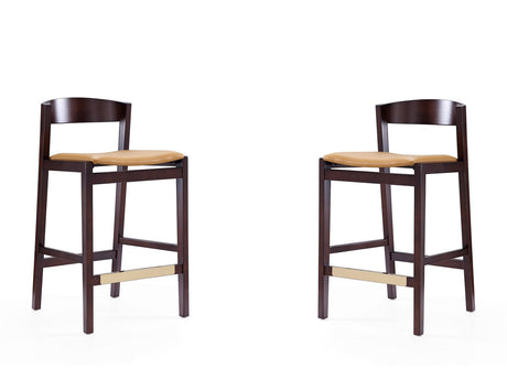 Klismos Counter Stool in Camel and Dark Walnut (set of 2) by Manhattan Comfort at Eve Furniture