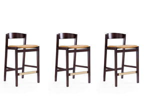 Klismos Counter Stool in Camel and Dark Walnut (set of 3) by Manhattan Comfort at Eve Furniture