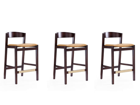Klismos Counter Stool in Camel and Dark Walnut (set of 3) by Manhattan Comfort at Eve Furniture