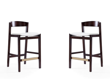 Klismos Counter Stool in Ivory and Dark Walnut (set of 2) by Manhattan Comfort at Eve Furniture
