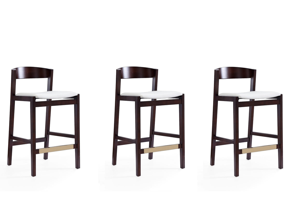 Klismos Counter Stool in Ivory and Dark Walnut (set of 3) by Manhattan Comfort at Eve Furniture