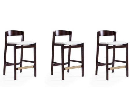 Klismos Counter Stool in Ivory and Dark Walnut (set of 3) by Manhattan Comfort at Eve Furniture