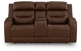 Knightington Brown Power Reclining Sofa & Loveseat w/Audio Seating by Ashley at Eve Furniture