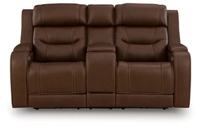 Knightington Brown Power Reclining Loveseat w/Audio Seating by Ashley at Eve Furniture