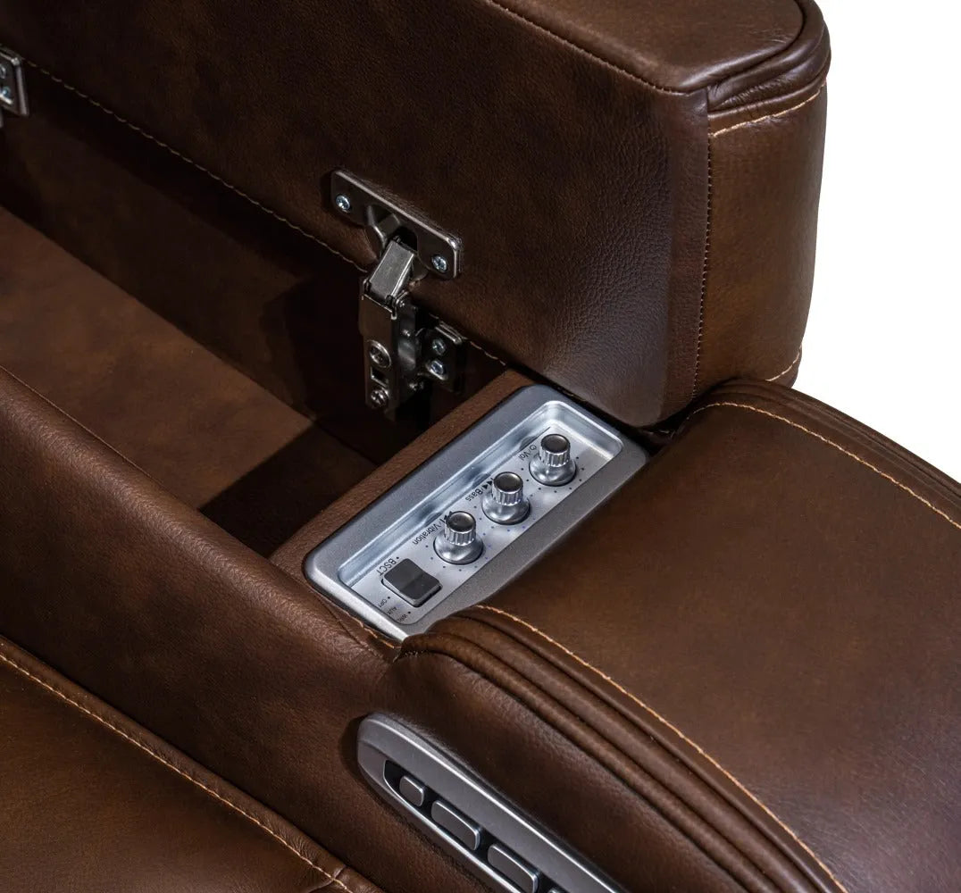 Knightington Brown Power Reclining Sofa w/Audio Seating by Ashley at Eve Furniture