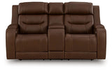 Knightington Brown Power Reclining Loveseat w/Audio Seating by Ashley at Eve Furniture
