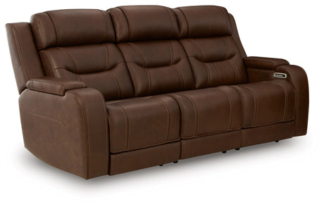 Knightington Brown Power Reclining Sofa & Loveseat w/Audio Seating by Ashley at Eve Furniture