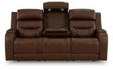 Knightington Brown Power Reclining Sofa & Loveseat w/Audio Seating by Ashley at Eve Furniture