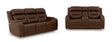 Knightington Brown Power Reclining Sofa & Loveseat w/Audio Seating by Ashley at Eve Furniture