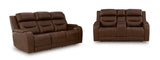 Knightington Brown Power Reclining Sofa & Loveseat w/Audio Seating by Ashley at Eve Furniture