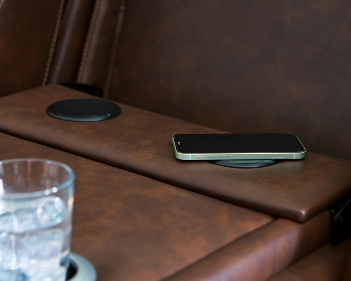 Knightington Brown Power Reclining Sofa w/Audio Seating by Ashley at Eve Furniture