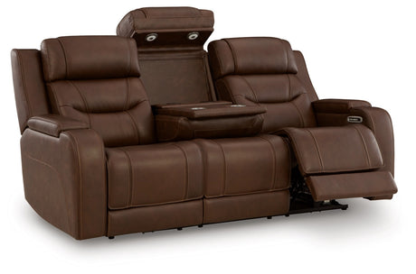 Knightington Brown Power Reclining Sofa w/Audio Seating by Ashley at Eve Furniture