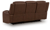 Knightington Brown Power Reclining Sofa w/Audio Seating by Ashley at Eve Furniture