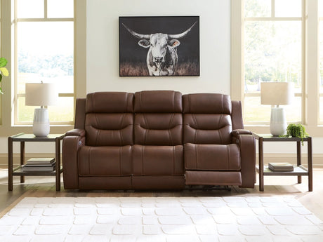 Knightington Brown Power Reclining Sofa w/Audio Seating by Ashley at Eve Furniture