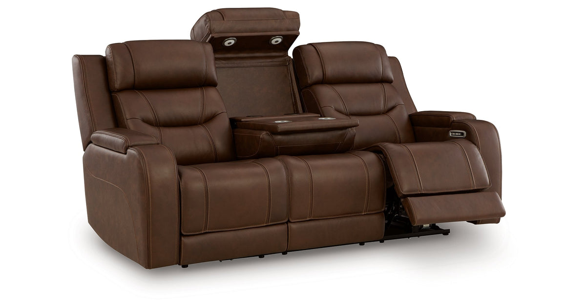 Knightington Brown Power Reclining Sofa with Audio Seating by Ashley at Eve Furniture