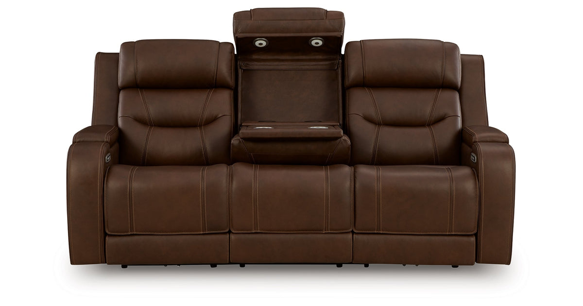 Knightington Brown Power Reclining Sofa with Audio Seating by Ashley at Eve Furniture