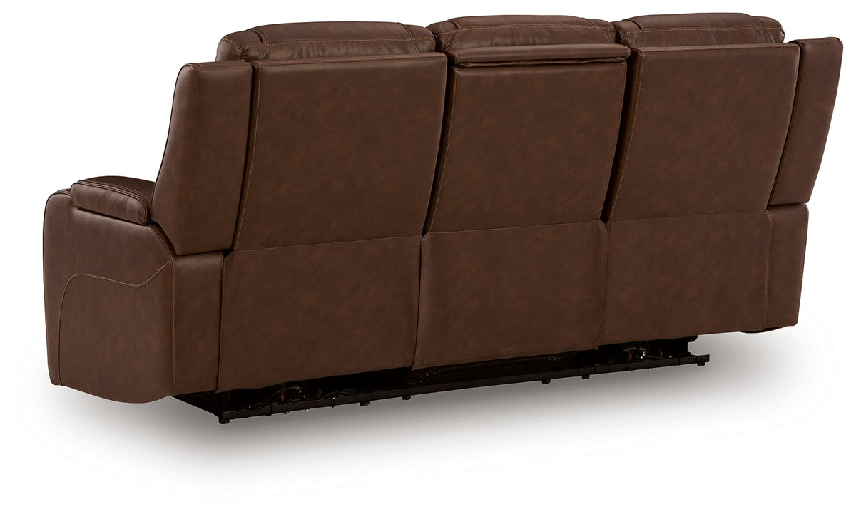 Knightington Brown Power Reclining Sofa with Audio Seating by Ashley at Eve Furniture