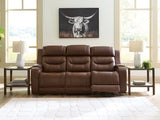 Knightington Brown Power Reclining Sofa with Audio Seating by Ashley at Eve Furniture