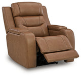 Knightington Caramel Power Recliner w/Audio Seating by Ashley at Eve Furniture