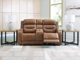 Knightington Caramel Power Reclining Loveseat w/Audio Seating by Ashley at Eve Furniture