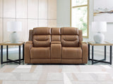 Knightington Caramel Power Reclining Loveseat w/Audio Seating by Ashley at Eve Furniture