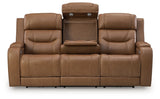 Knightington Caramel Power Reclining Sofa w/Audio Seating by Ashley at Eve Furniture