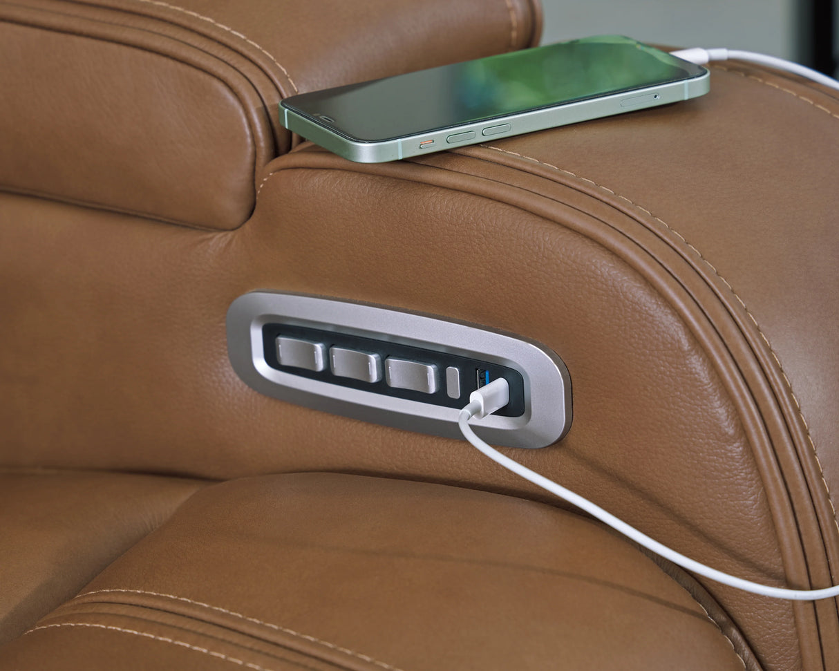 Knightington Caramel Power Recliner w/Audio Seating by Ashley at Eve Furniture