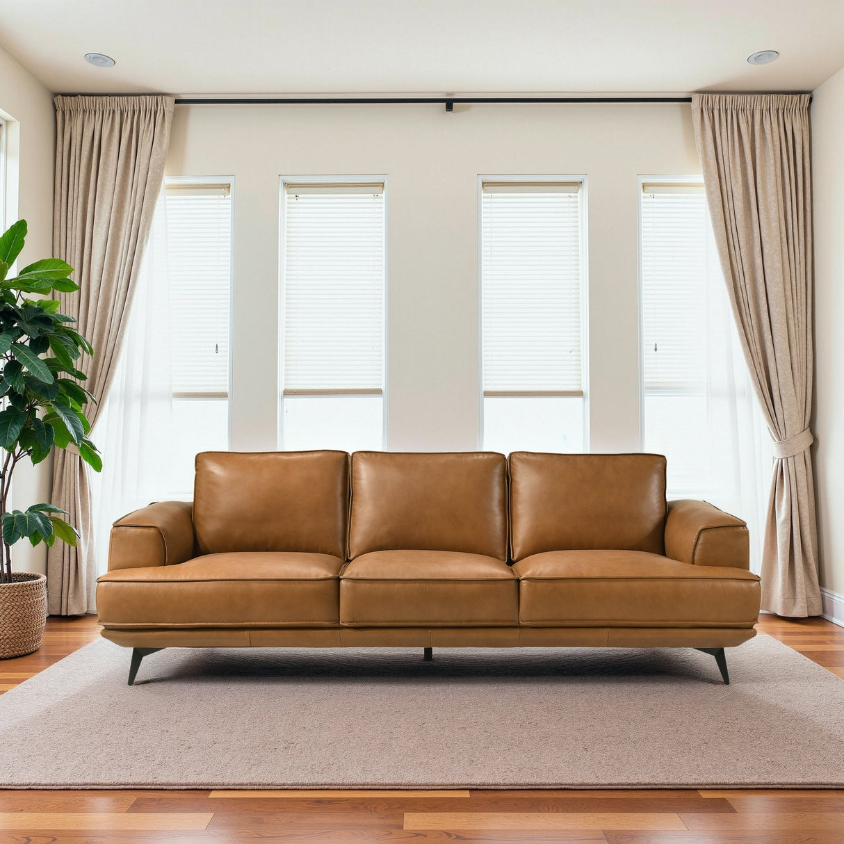 Knox Genuine Tan Leather Comfortable Sofa by Ashcroft Furniture at Eve Furniture