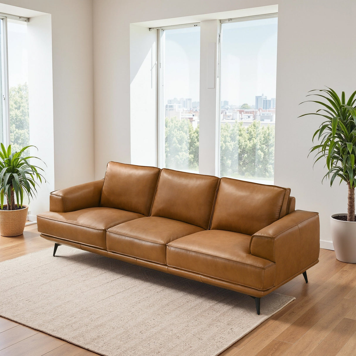 Knox Genuine Tan Leather Comfortable Sofa by Ashcroft Furniture at Eve Furniture
