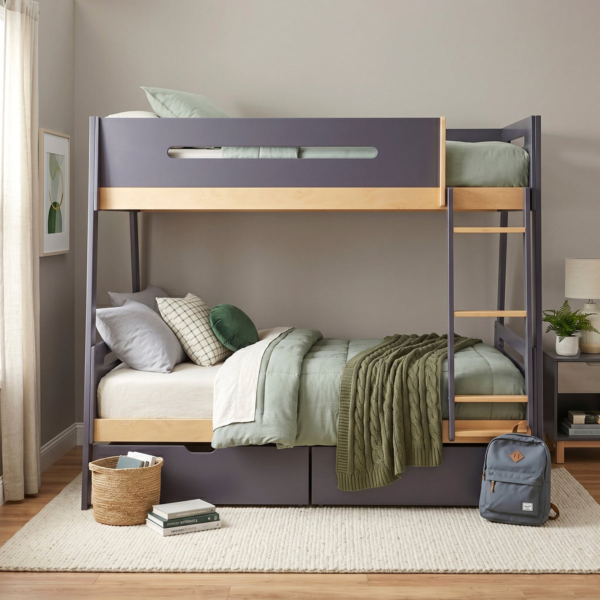 Koda Plum/Natural Twin/Full Bunk Bed by Homelegance at Eve Furniture