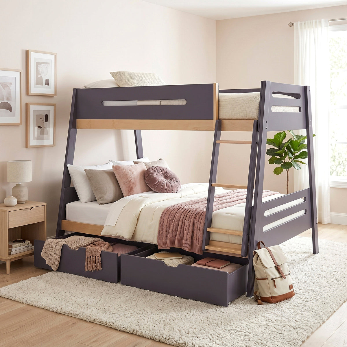 Koda Plum/Natural Twin/Full Bunk Bed by Homelegance at Eve Furniture