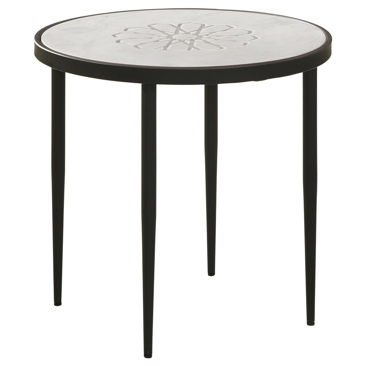 Kofi Round Marble Top Side Table White and Black