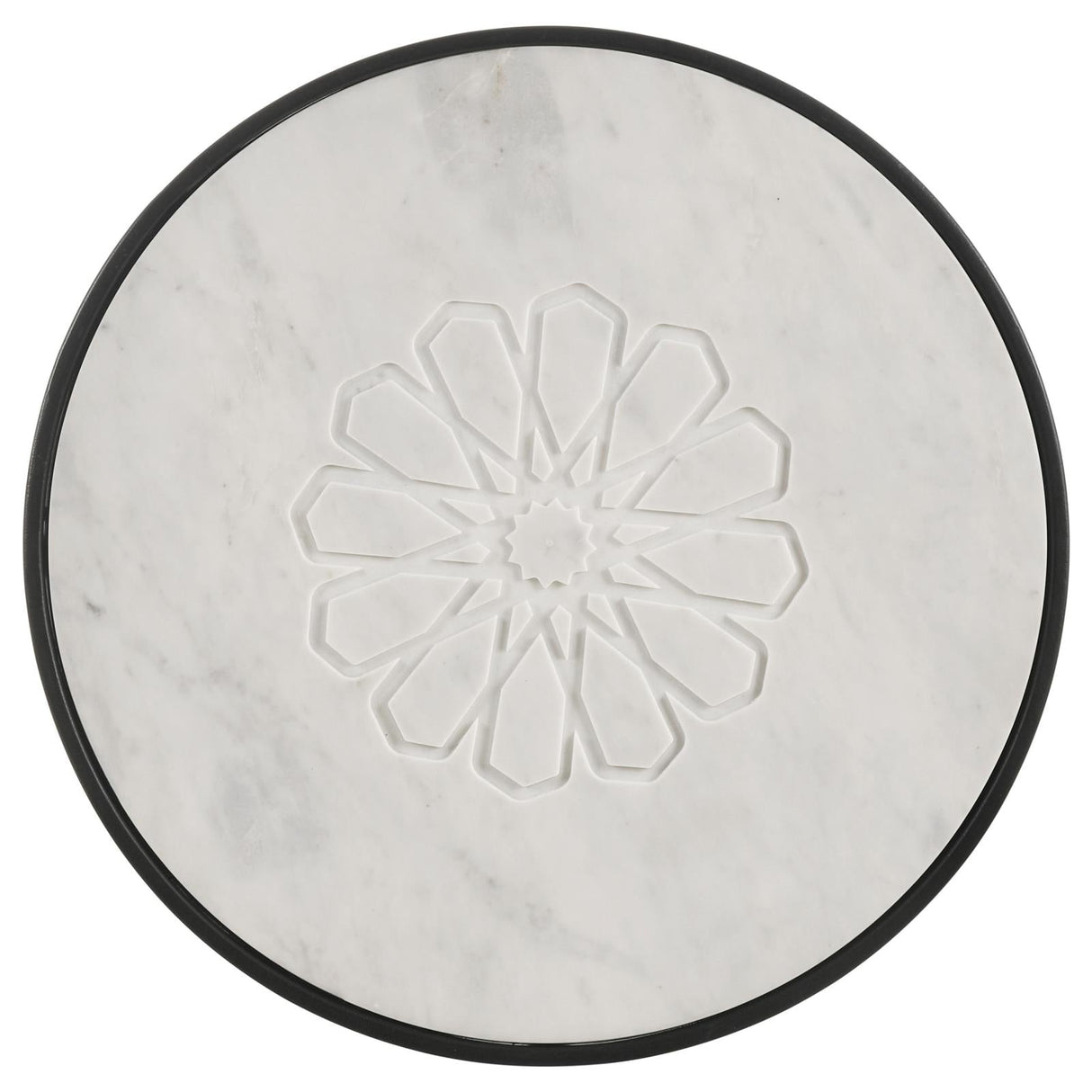 Kofi Round Marble Top Side Table White and Black