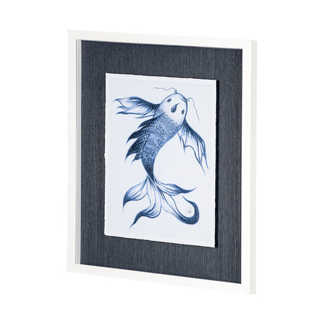 Koi Fish Blue I by Mercana Studio a Hand Embellished Textured Framed Art Print Matted under Glass by Mercana at Eve Furniture