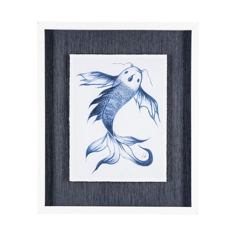 Koi Fish Blue I by Mercana Studio a Hand Embellished Textured Framed Art Print Matted under Glass by Mercana at Eve Furniture