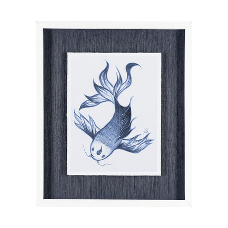 Koi Fish Blue II by Mercana Studio a Hand Embellished Textured Framed Art Print Matted under Glass by Mercana at Eve Furniture