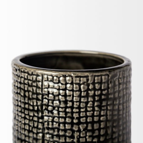 Kona II Medium Black/Gold Ceramic Vase by Mercana at Eve Furniture