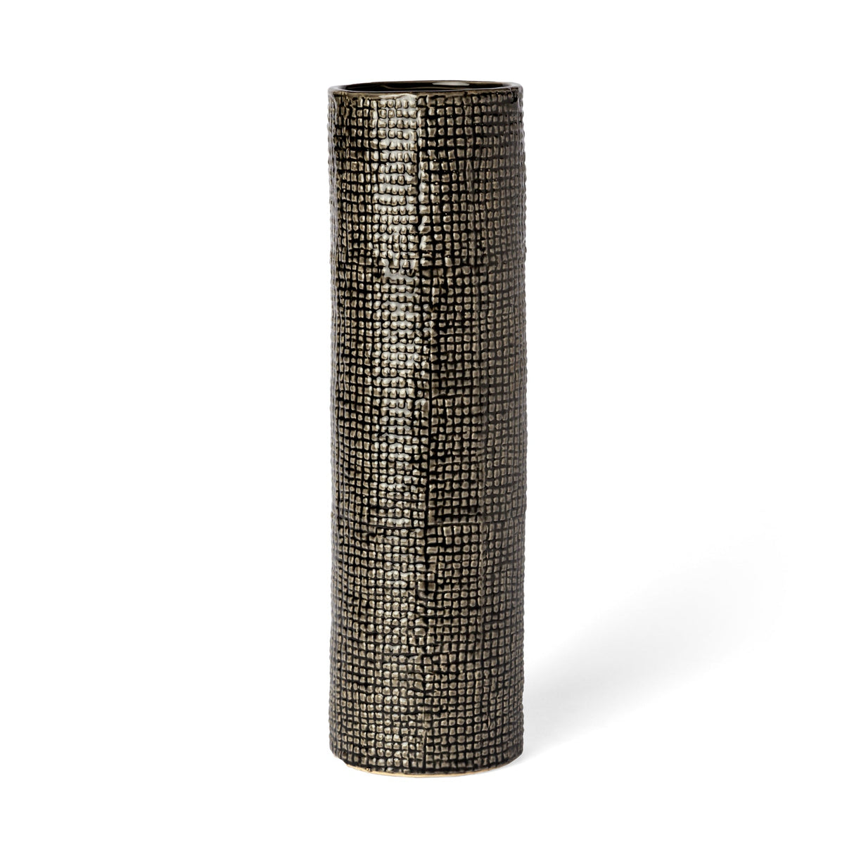 Kona III Large Black/Gold Cylindrical Ceramic Vase by Mercana at Eve Furniture
