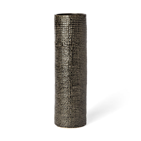 Kona III Large Black/Gold Cylindrical Ceramic Vase by Mercana at Eve Furniture