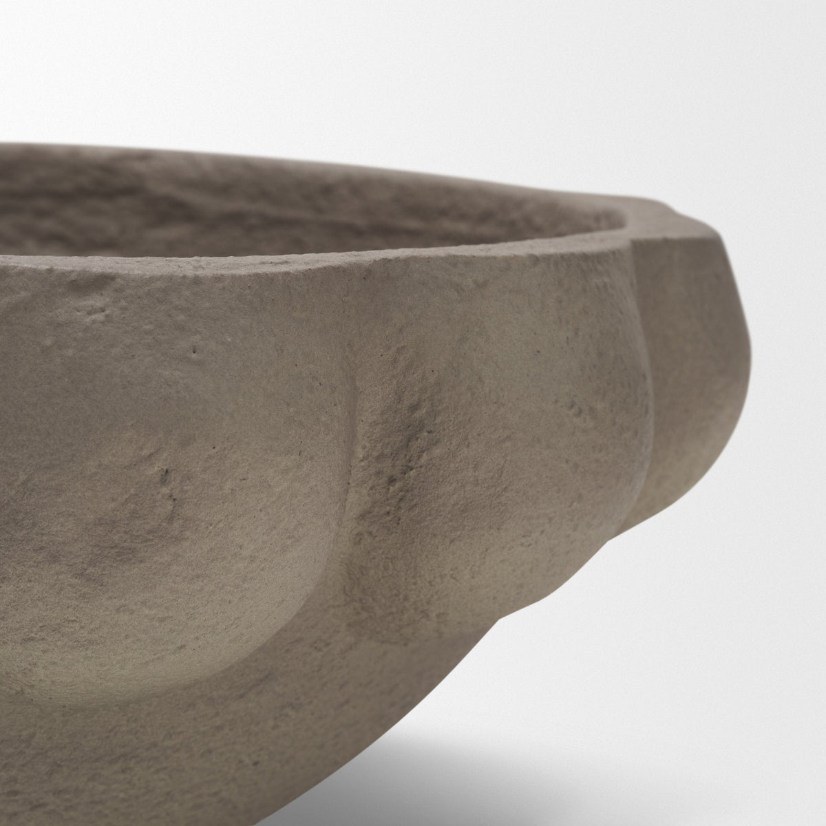 Konya Small Earthen Gray-Brown Dotted Paper Mache Centerpiece Bowl by Mercana at Eve Furniture
