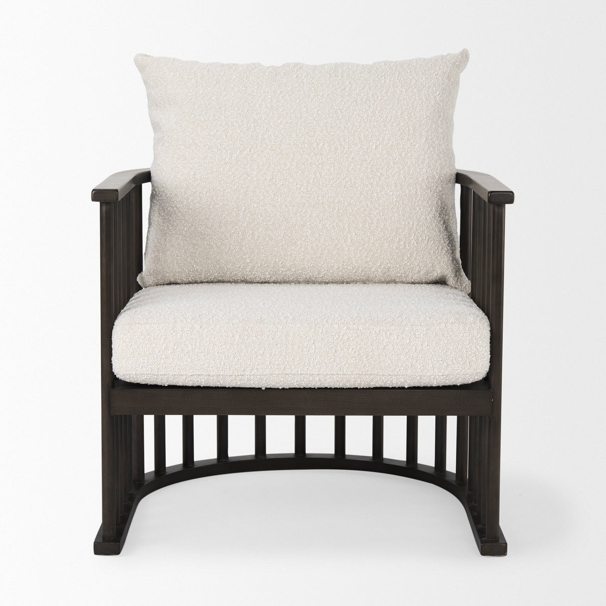 Kopari 30.1L x 30.5W x 37.2H White Boucle Fabric W/Dark Brown Wood Accent Chair by Mercana at Eve Furniture