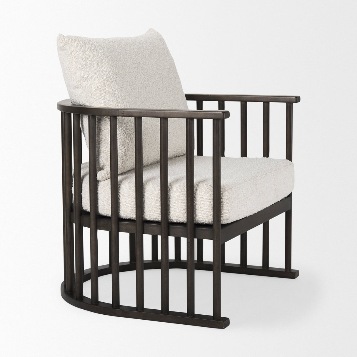 Kopari 30.1L x 30.5W x 37.2H White Boucle Fabric W/Dark Brown Wood Accent Chair by Mercana at Eve Furniture