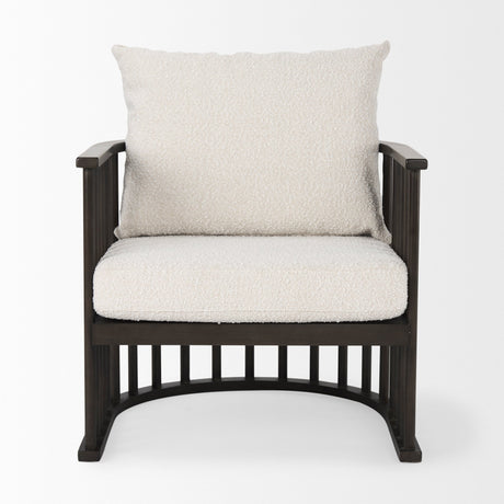 Kopari White Boucle Fabric W/Dark Brown Wood Accent Chair by Mercana at Eve Furniture