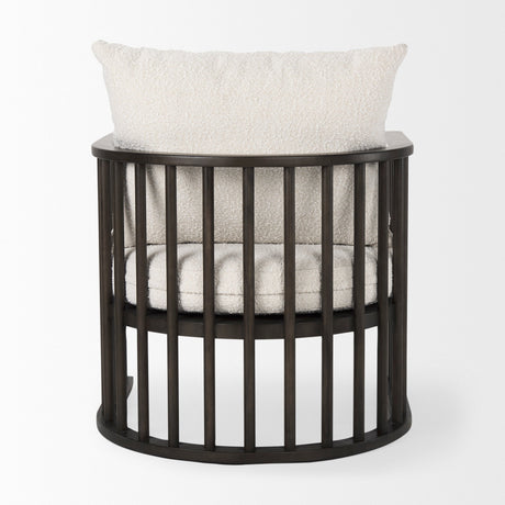 Kopari White Boucle Fabric W/Dark Brown Wood Accent Chair by Mercana at Eve Furniture
