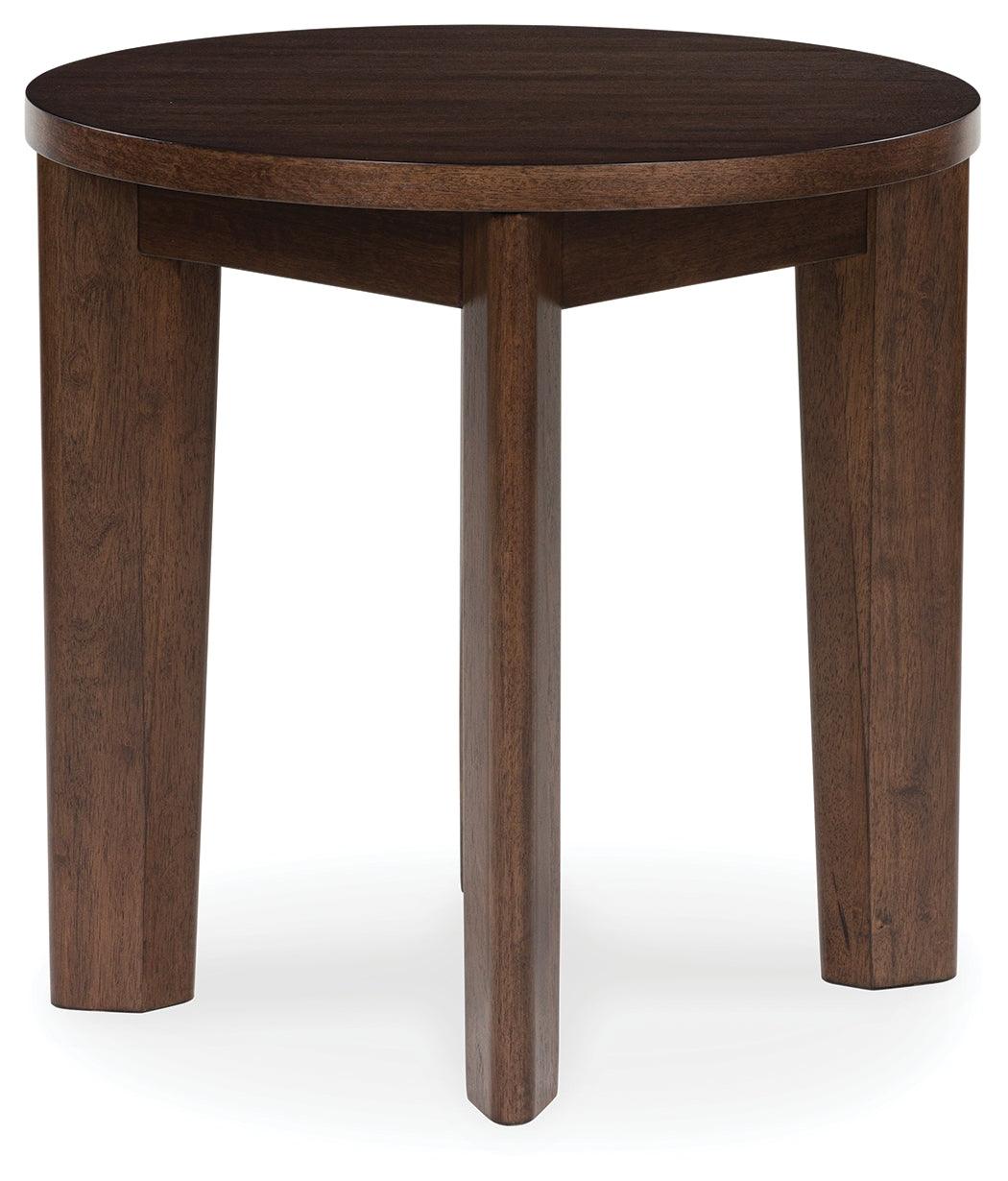 Korestone 2 Dark Brown End Table by Ashley at Eve Furniture
