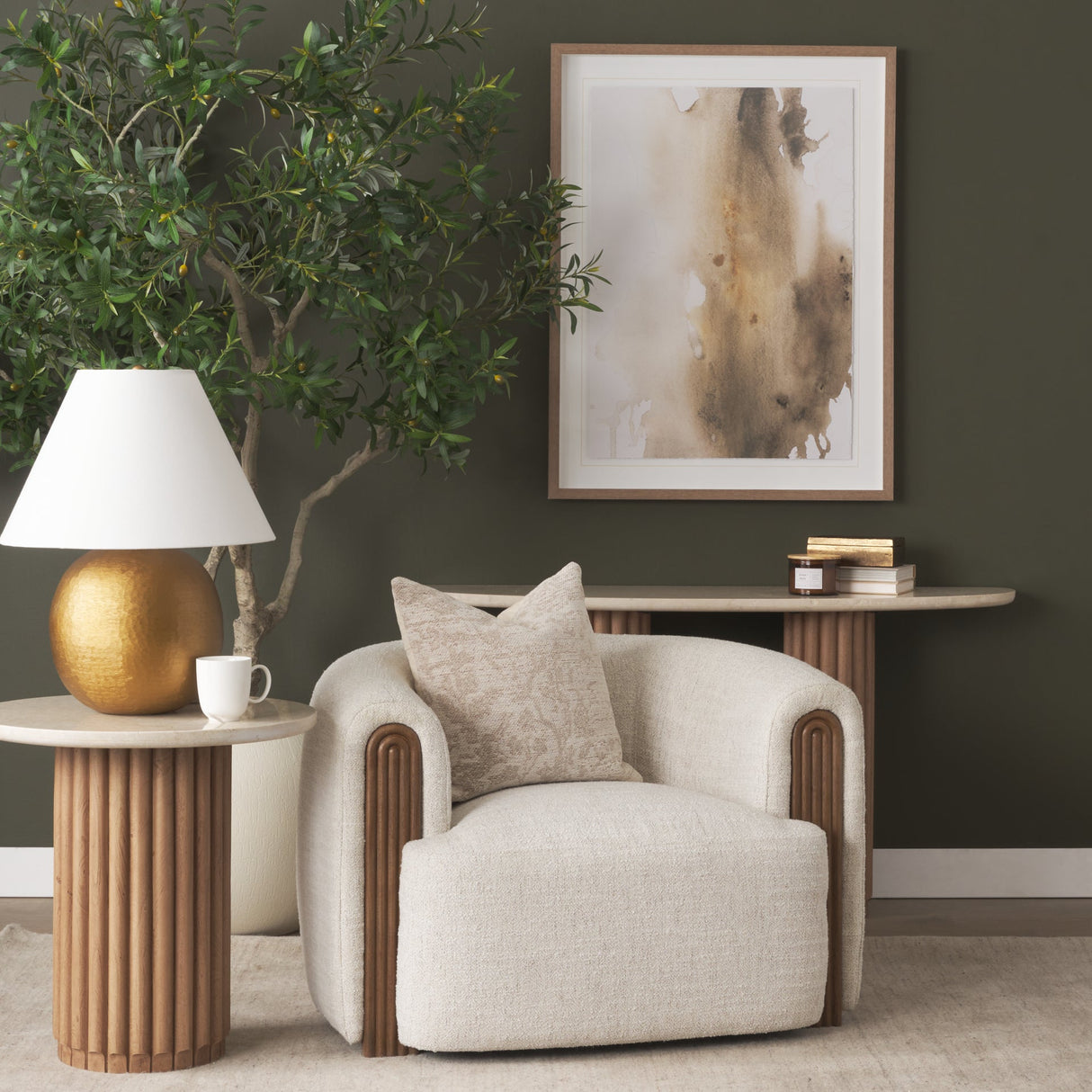 Kornelia Soft Oatmeal Fabric Barrel Accent Chair by Mercana at Eve Furniture