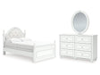 Kozlani White Full Upholstered Panel Bed, Dresser and Mirror by Ashley at Eve Furniture