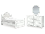 Kozlani White Full Upholstered Panel Bed, Dresser and Mirror by Ashley at Eve Furniture