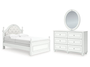 Kozlani White Full Upholstered Panel Bed, Dresser and Mirror by Ashley at Eve Furniture