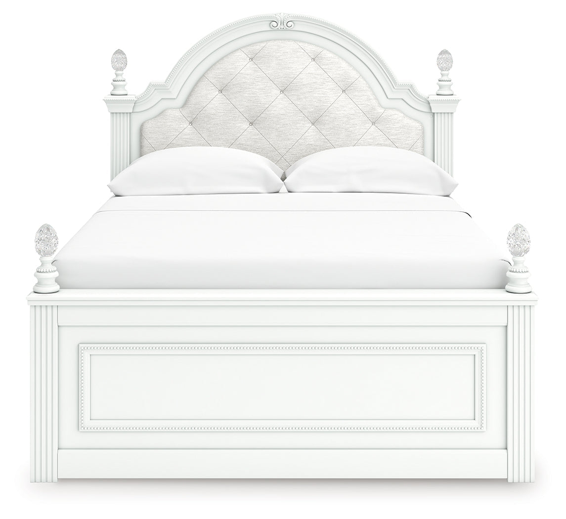 Kozlani White Full Upholstered Panel Bed, Dresser and Mirror by Ashley at Eve Furniture